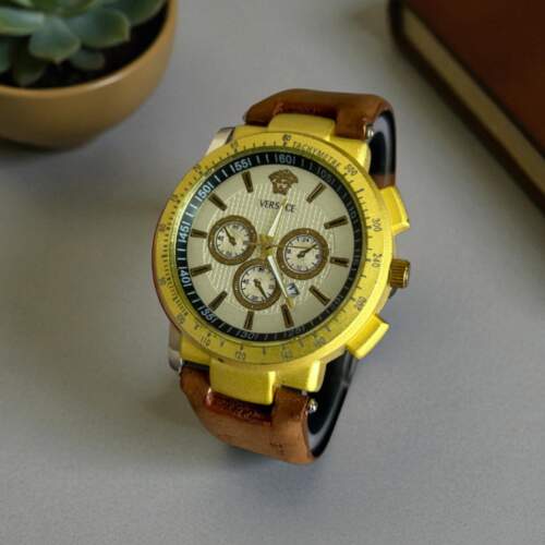 Versace Man Brown Belt Golden White Dial