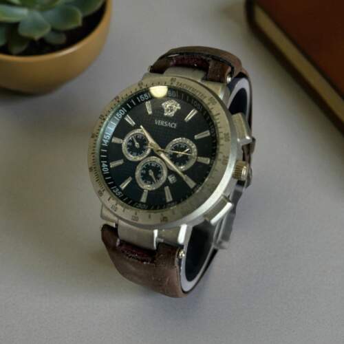 Versace Man Brown Belt Silver Black Dial