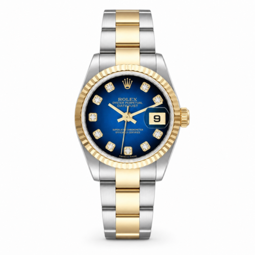 Rolex Date Just Dual Tone Golden Bezel Blue Dial