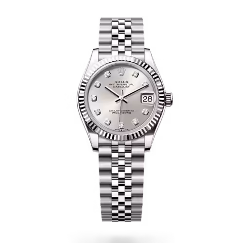 Rolex Date Just SIlver Chain Silver Bezel White Dial