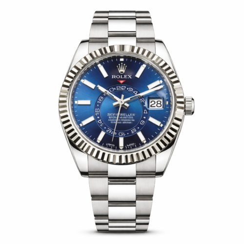 Rolex Sky Dweller Silver Chain Silver Bezel Blue Dial