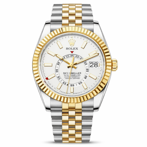 Rolex Sky Dweller Dual Tone Jubilee Chain Golcen Bezel White Dial