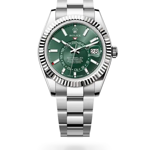 Rolex Sky Dweller Silver Chain Silver Bezel Green Dial
