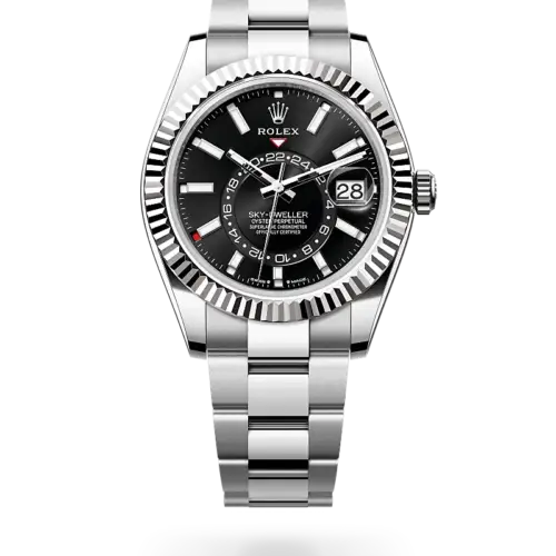 Rolex Sky Dweller Silver Chain Silver Bezel Black Dial