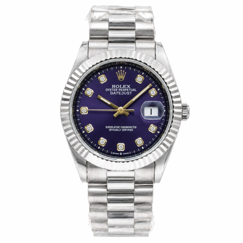 Rolex Date Just Silver Chain Silver Bezel Blue Dial