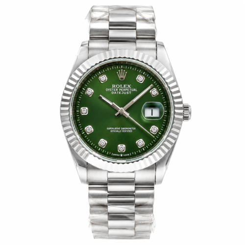 Rolex Date Just Silver Chain Silver Bezel Green Dial