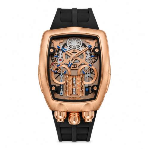 Jacob & Co Bugatti Supreme Golden Bezel Golden Dial Black Strap