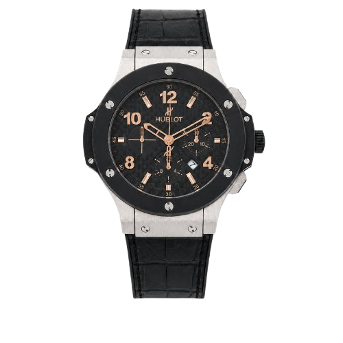 Hublot Tuiga Black Strap Silver Bezel Black Dial