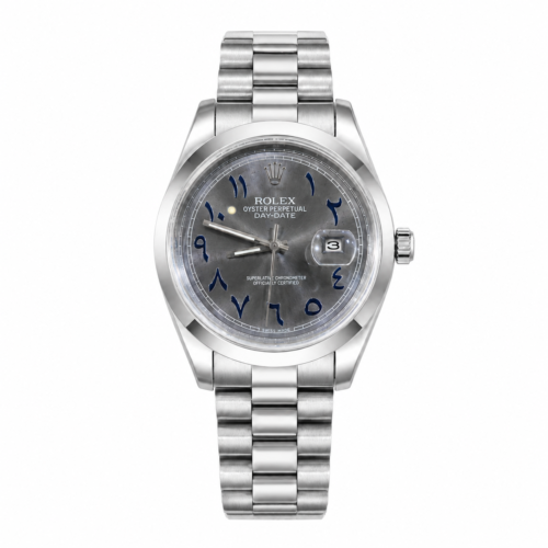 Rolex Arabic Silver Chain Silver Bezel Black Dial